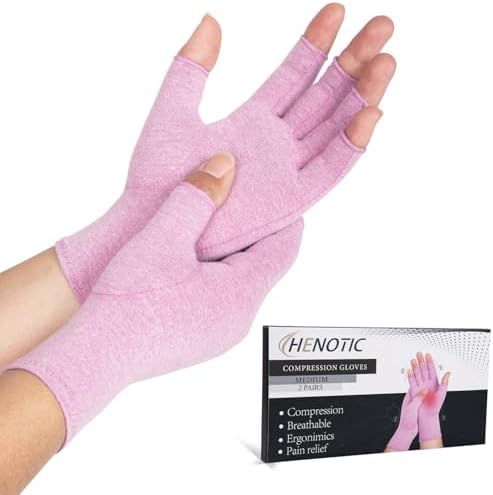 2 Pairs Arthritis Compression Gloves for Women Men, Fingerless Breathable & Moisture Wicking Compression Gloves for Relieving Carpal Tunnel Aches, Rheumatoid Pains, Joint Swell Purple M
