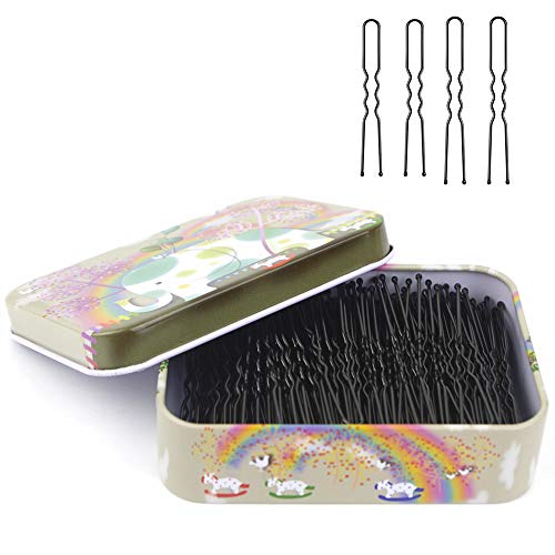200pcs U Shaped Hair Pins Black with Cute Case, Hairpins for Buns, Premium Bobby Pins for Kids, Girls and Women, Great for All Hair Types(2.4 & 2 Inch) (Black)
