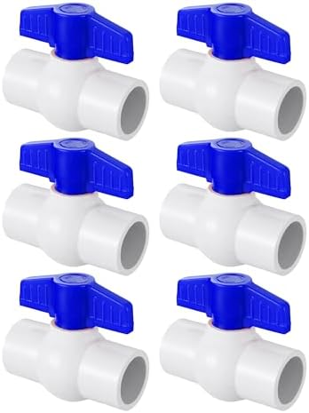 3/4" PVC Ball Valve, 6PACK Blue T-Handle Shut-Off Valve, for Cold Water Supply lines
