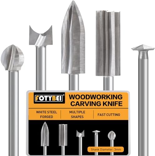 Wood Carving Drill Bits Set Compatible with Dremel Rotary Tool 5 Different Engraving Drill Accessories Bit Wood Grinding Woodworking Tool with 3mm Shank for DIY Carving Drilling Micro Sculpture