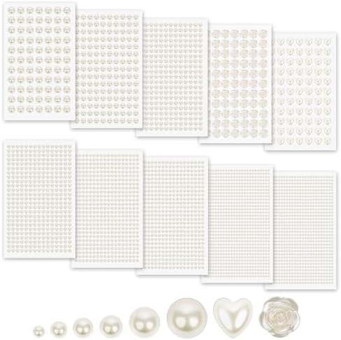 3701PCS Pearl Stickers Pearls for Crafting - Self Adhesive Pearls for Hair Face Makeup Eye Nail Crafts, Stick On Gems (White, Assorted Sizes)