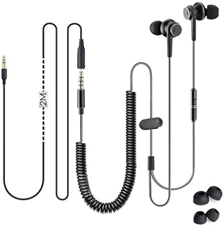 Avantree Long Cord Earbuds for TV & PC, 18ft / 5.5m Extension Cable Earphones with Mic & Extra Long Spring Coil Wire, Metal Stereo in-Ear Wired Bass Headphones for 3.5mm Audio Output Devices - HF027