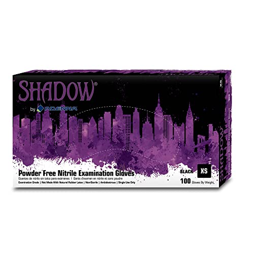 Adenna Shadow 6 mil Nitrile Powder Free Exam Gloves (Black, X-Small)- Pack of 10, Count 1000