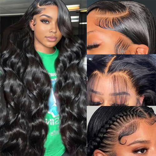 32 Inch 13x6 Body Wave Lace Front Wigs Human Hair Pre Plucked HD Transparent Lace Frontal Wigs Human Hair 180% Density Glueless Wig 100 Percent Virgin Human Hair with Baby Hair for Women