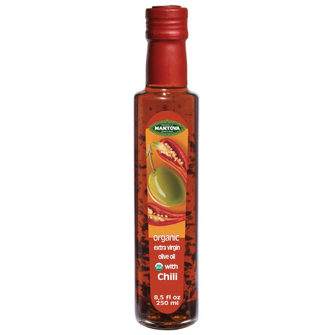 Mantova Organic Chili Flavored Extra Virgin Olive Oil 8.5 Oz, (Pack of 2) 100% Italian extra virgin olive oil, all designed to make cooking your favorite dishes easy and delicious. Infused with hot peppers brings just the right touch of spicy flavor to al