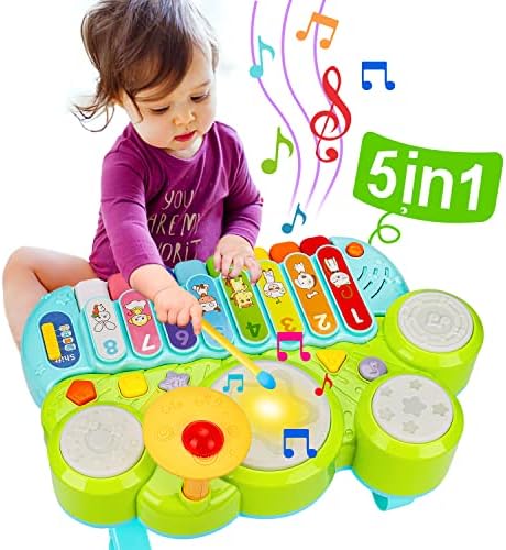 Baby Musical Toys 3 in 1 Piano Keyboard Xylophone Drum Set for 1 Year Old Girls Boys Toys Age 2 Music Instrument Learning Toys Toddlers 1-3 0-2 Birthday Easter Gift Infant Baby Toys 6 9 12 18 24 Month