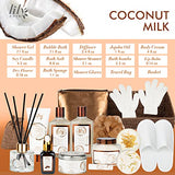 Mothers Day Coconut Vanilla Bath Spa Gift Basket Set for Women 17pcs Bath and Body Gifts Basket For Women and Men Spa Gift Set for Christmas Birthday Gifts for Women Works Self Skin Care Gifts Set