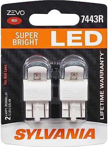 SYLVANIA - 7443 T20 ZEVO LED Red Bulb - Bright LED Bulb, Ideal for Stop and Tail Lights (Contains 2 Bulbs)