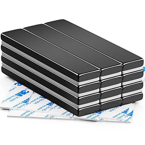 FINDMAG 12 Pack Neodymium Bar Magnets, Powerful Permanent Rare Earth Magnet Bars with Double-Sided Adhesive - 60 x 10 x 3 mm