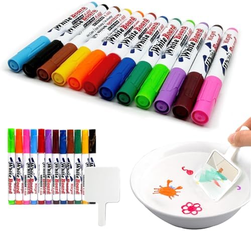 K.E.J. Magical Water Painting Pen, 12 Colors Painting Floating Marker Pens, Magic Doodle Drawing Pens Set, Doodle Water Floating Pens Erasing Whiteboard Marker Doodle Birthday Gifts(13)