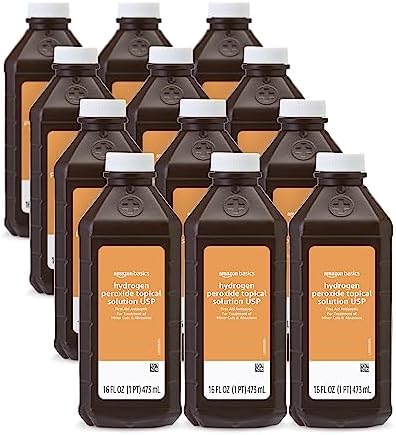 Amazon Basics - Hydrogen Peroxide Topical Solution USP, 16 fl oz (Pack of 12) (Previously Solimo)