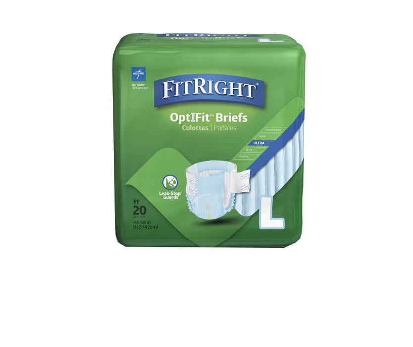 FitRight OptiFit Ultra Adult Briefs, Incontinence Diapers with Tabs, Heavy Absorbency, Large, 44 to 56", 20 Count