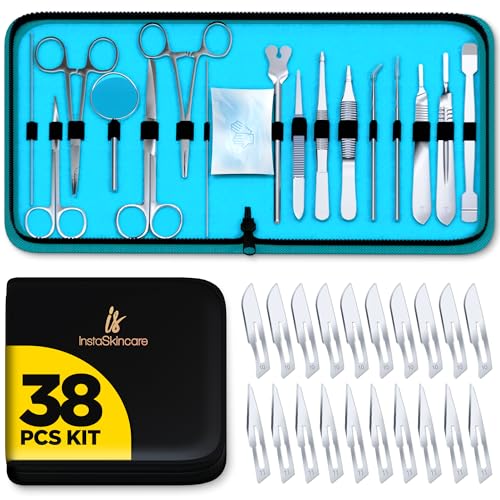 Advanced Dissection Kit Biology Lab Anatomy Dissecting Set with Stainless Steel Scalpel Knife Handle Blades for Medical Students and Veterinary by InstaSkincare (38 Pcs)