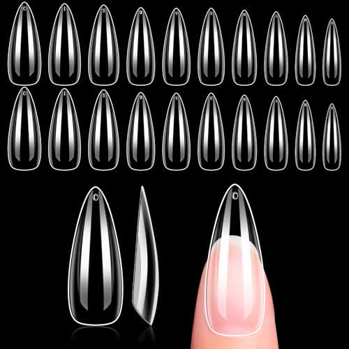 Makartt Stiletto Soft Gel Nail Tips, 500Pcs Full Cover False Nails Clear Press on Acrylic Extension Soak Off French Fake Tip for Valentine's Day Women DIY, 10 Sizes