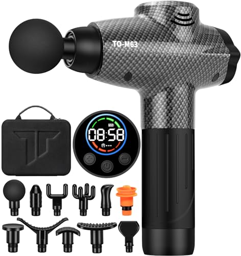 TOLOCO Massage Gun, Updated Back Massage Gun Deep Tissue with 12 Heads, Electric Percussion Massager for Pain Relief, Christmas Gifts for Men&Women, Dark Carbon