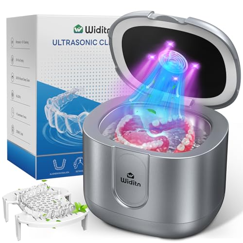 Widitn Ultrasonic Retainer Cleaner, 200ML Retainer Cleaner Machine with U-V Light & 4 Digital Timer & Drying, 46kHz Ultra Sonic Cleaner Pod for Dentures, Retainer, Mouth Guard, Aligner, Jewelry, Ring