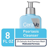 CeraVe Cleanser for psoriasis treatment | 8 ounce | with salicylic acid & urea for dry skin itch relief | fragrance free , 8 Ounce