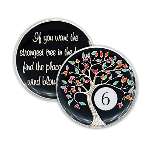 6 Year Sobriety Chip | Tree of Life AA Coin Token Medallion with Glow in The Dark Recovery Anniversary