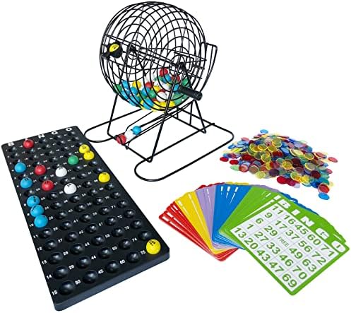 Yuanhe Jumbo Bingo Game Set - 11 Inch Tall Metal Cage with Calling Board, 7/8" Bingo Balls, 500 Bingo Chips,100 Bingo Cards for Large Group Games …