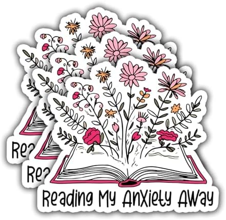 (3Pcs) Reading My Anxiety Away Sticker, Funny Quotes Vinyl Stickers Decorate for Water Bottles, Books, Laptops, Phones, Tumblers, Size 2.8 x 3 Inch