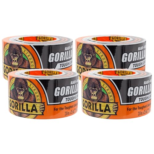 Gorilla Tough & Wide Duct Tape, 2.88" x 25yd, Black, (Pack of 4)