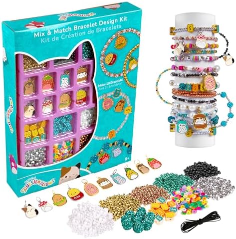 Fashion Angels Squishmallows Mix & Match Bracelet Design Kit, Includes Assortment of Beads, Charms & More, Makes 10+ Projects, Squishmallows Character Jewelry for Kids, Teen Girls & Boys