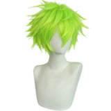 Anogol Hair Cap + Short Lime Green Wig for Men Neon Green Spiky Wig Mens Wig for Anime Cosplay Costume Halloween Christmas Event Party