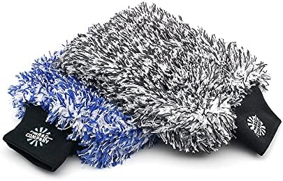 The Rag Company - The Cyclone Ultra Wash Mitts - 70/30 'Gauntlet' Blend Korean Microfiber, Foam Padding, Scratch-Free, Lint-Free, Great for Rinseless Washing, 8in x 9in, Blue + Black (2-Pack)