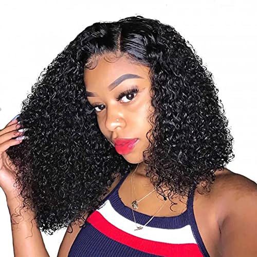 200% Density Curly Bob Wig Human Hair Glueless Wigs Pre Plucked With Baby Hair Deep Curly Short Bob Wig 4x4 HD Lace Closure Wigs 10A Unprocessed Virgin Hair Natural Color 12inch