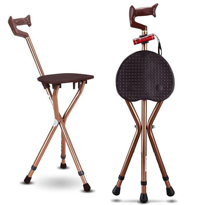 M-GYG Folding Cane with Seat 400 lbs Capacity Thick Aluminum Alloy Walking Stick Stool Crutch Chair Seat with LED Light Unisex Brown