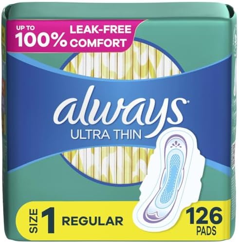 Always Ultra Thin Daytime Pads with Wings, Size 1, Regular, Unscented, 42 Counts x 3 Packs (126 Count Total)