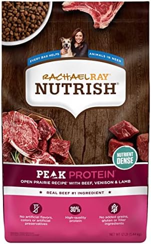Rachael Ray Nutrish PEAK Natural Dry Dog Food, Open Prairie Recipe with Beef, Venison & Lamb, 12 Pounds, Grain Free (Packaging May Vary)