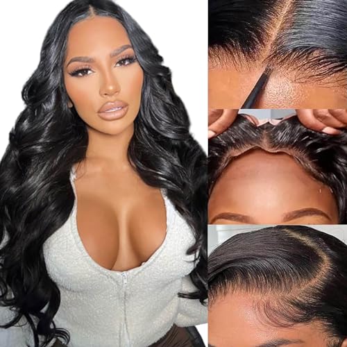 GURVEY Wear and go Glueless Wig Human Hair for Beginners 28 Inch 180% Density 13x4 HD Lace Front Wigs Human Hair Pre Plucked Natural Hairline Brazilian Virgin Glueless Lace Front Wigs