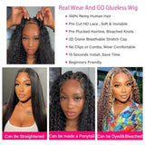 Fynokeh Wear and Go Glueless Wigs Human Hair Pre Plucked Pre Cut 6x4 Hd Lace Closure Wigs Human Hair 20 Inch Kinky Curly Human Hair Wig 250% Density Ready to Wear Glueless Wigs Natural Black