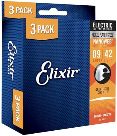 Elixir Strings Electric Guitar Strings with NANOWEB Coating, 3 Pack, Super Light .009-.042 (16540)