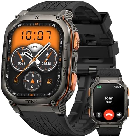 AMAZTIM Military Smart Watch with GPS, 6 Satellite Positioning/Compass, Stainless Steel Body, 50M Waterproof, 480mAh Extra-large battery, Answer/Make Call, 2" AMOLED Screen, Compatible for Android iOS