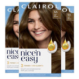 Clairol Nice'n Easy Permanent Hair Dye, 6A Light Ash Brown Hair Color, Pack of 3