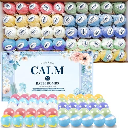 Bath Bombs Set with 10 Rich Scents, 50 PCS Bath Bombs for Women, Natural Bubble Bath Bombs with Shea Butter & Safe Oil, Ideal for Christmas, Birthday, Valentine's Day Present Giving