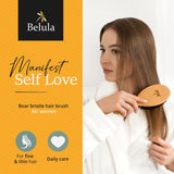 Belula 100% Boar Bristle Hair Brush Set (Large). Soft Natural Bristles for Thin and Fine Hair. Restore Shine And Texture. Wooden Comb, Travel Bag and Spa Headband Included!