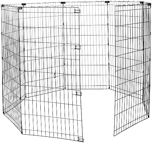 Amazon Basics Foldable Octagonal Metal Portable Exercise Pet Play Pen for Dogs, Fence Pen, No Door, Large, 60 x 60 x 48 Inches, Black