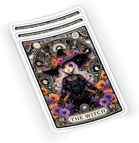 (3Pcs) The Witch Tarot Card Sticker 3'' Skeleton Witchy Gothic Skull Wiccan Witchcraft Supplies Vintage Aesthetic Stickers for Water Bottles Laptops Notebooks