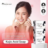 Kojie San Skin Brightening Soap – The Original Kojic Acid Soap that Reduces Dark Spots, Hyper-pigmentation, & other types of skin damage – 100g x 3 Bars with Net