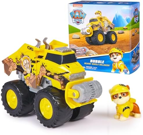 Paw Patrol: Rescue Wheels Rubble’s Bulldozer, Toy Truck with Vehicle Transformation and Collectible Action Figure, Kids Toys for Boys & Girls Ages 3+