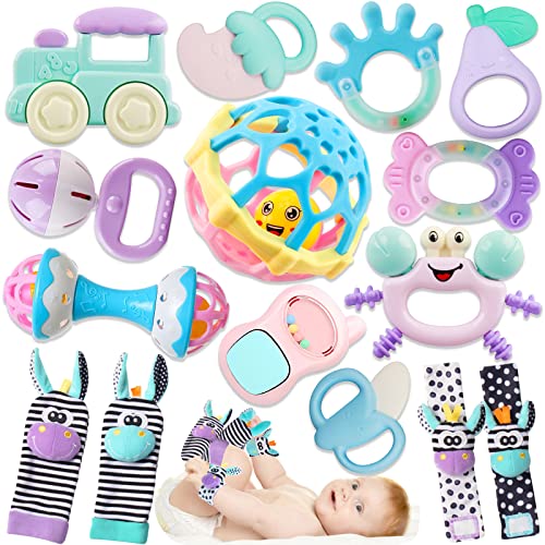 Baby Rattles 0-6 Months: Newborn Infant Rattle Toys - Teething Set with Wrist Socks