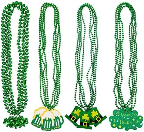Moon Boat 18PCS St. Patrick's Day Shamrock Necklace Clover Green Bead Party Favors Irish Beer Decorations Supplies