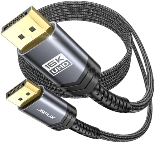 JSAUX Displayport Cable 2.1 6.6ft, DP 2.1 Cable Support 16K@60Hz, 8K@120Hz, 4K@240Hz 80Gbps, Backward Compatible with DP1.4/DP1.2, Display Port 2.1 Cable Compatible with Monitor, Laptop, Graphics