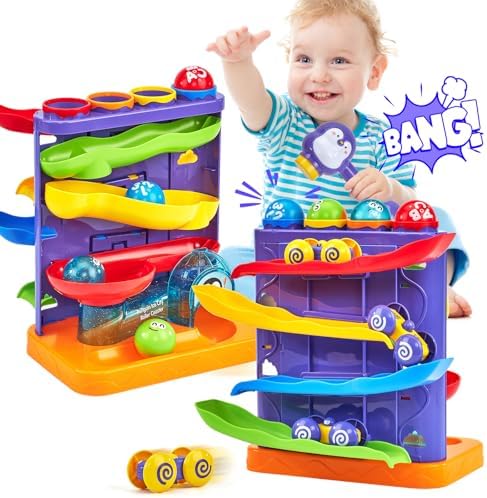 hahaland Toddler Toys for 1 Year Old Boy 2 in 1 Pound Ball Toy & Car Ramp Race Track Learning Early Developmental Montessori Toys for 2 Year Old Birthday Gifts Easter Basket Stuffers