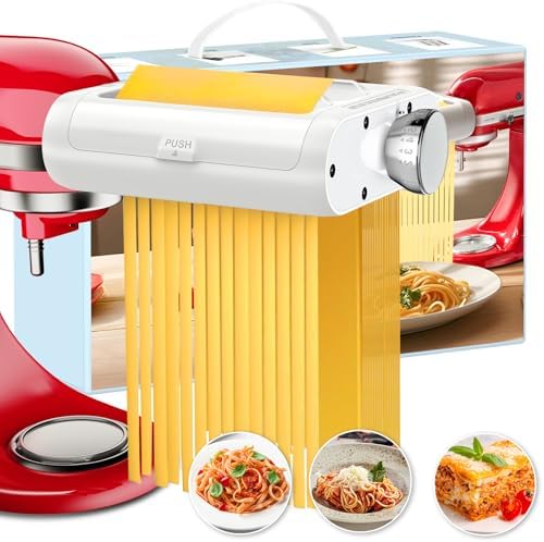Pasta Maker Upgrade 3 in 1 Attachment for KitchenAid Stand Mixers - Includes Pasta Roller/Spaghetti Cutter/Fettuccine Cutter and Cleaning Brush - Kitchen Aid Accessories for Homemade Fresh Pasta