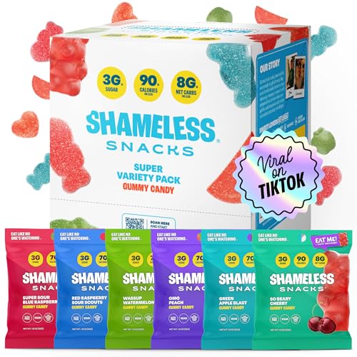 Shameless Snacks - Healthy Low Calorie Snacks, Low Carb Keto Gummies (Gluten Free Candy) - 6 Pack Super Variety Pack