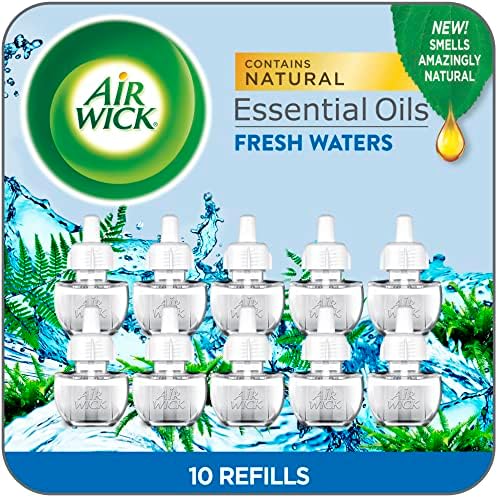 Airwick Plug In Scented Oil Refill, Infused with Essential Oils, Plug In Air Fresheners for Home, Room Fresheners for Home Long Lasting, Plug In Refills, Home Essential, Fresh Waters,10 ct